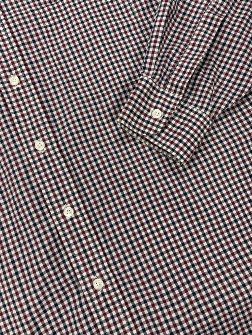L.L. Bean Men's M Tall Long Sleeve Red & Blue Checked Plaid Button-Down Shirt - Picture 4 of 8